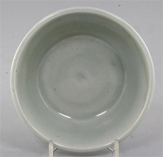 A Chinese celadon conical bowl, possibly Ming dynasty, 12.5cm